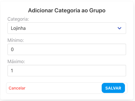 Tela Adicionar Categoria ao Grupo