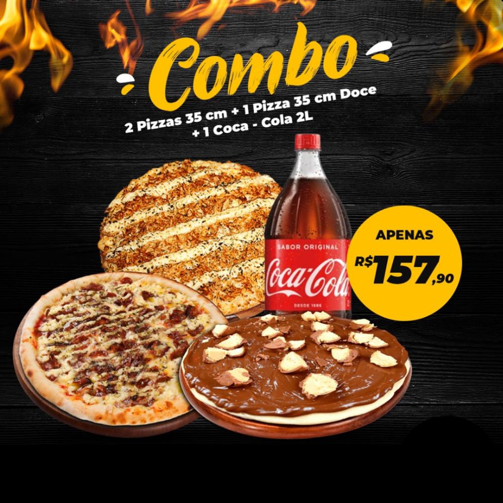 2 Pizzas Salgadas G + 1 Pizza Doce G + 1 Coca Cola 2 Litros