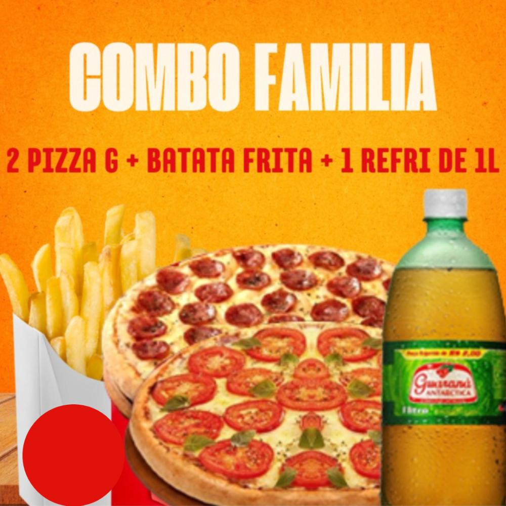 2 Pizzas G + Batata Frita + 1 Refrigerante 1 Litro